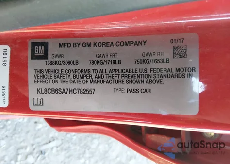 2017 Chevrolet Spark Ls Cvt from USA, damaged, VIN KL8CB6SA7HC782557